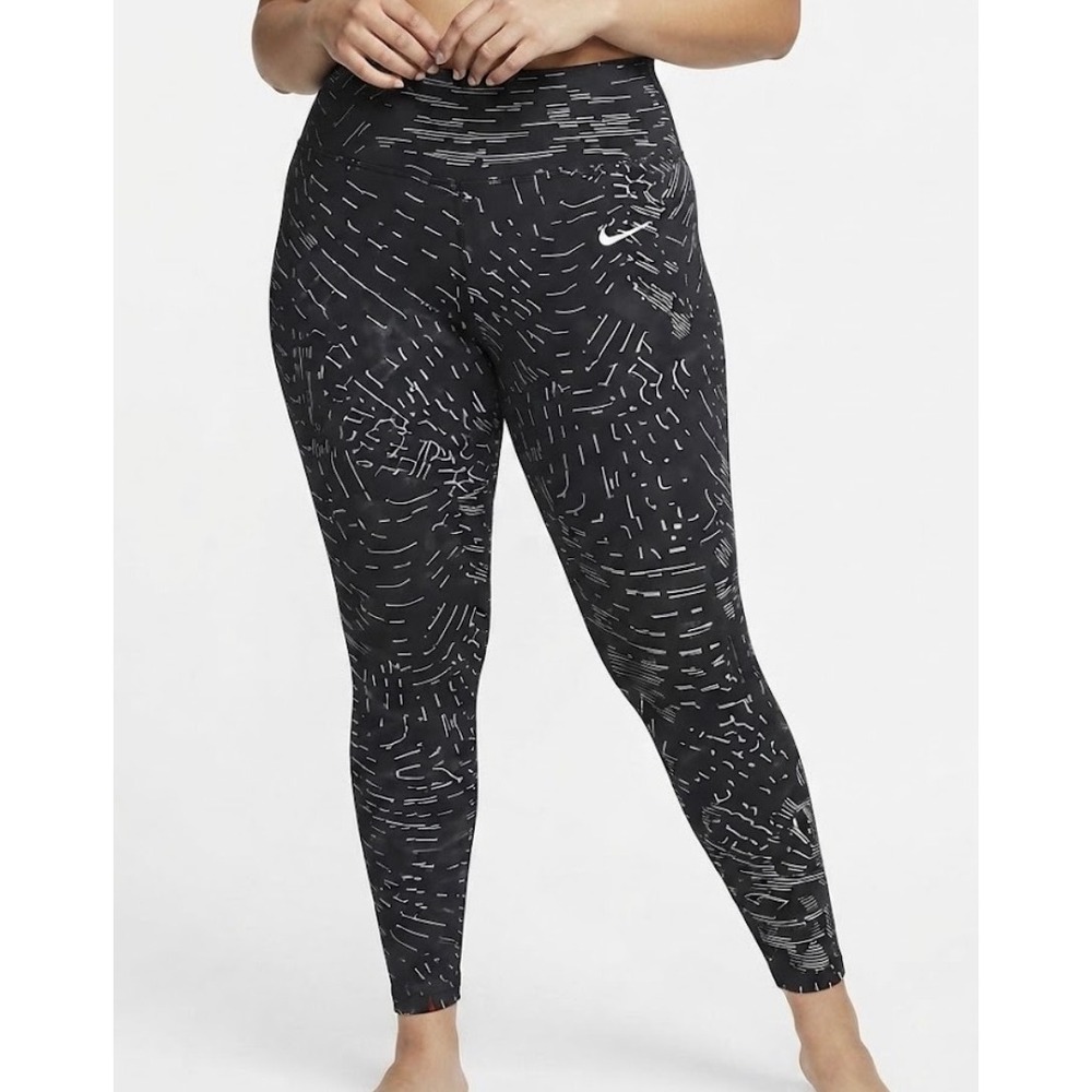 Nike Helix Print Power Tech Dri-FIT Running Leggings Black White Womens L